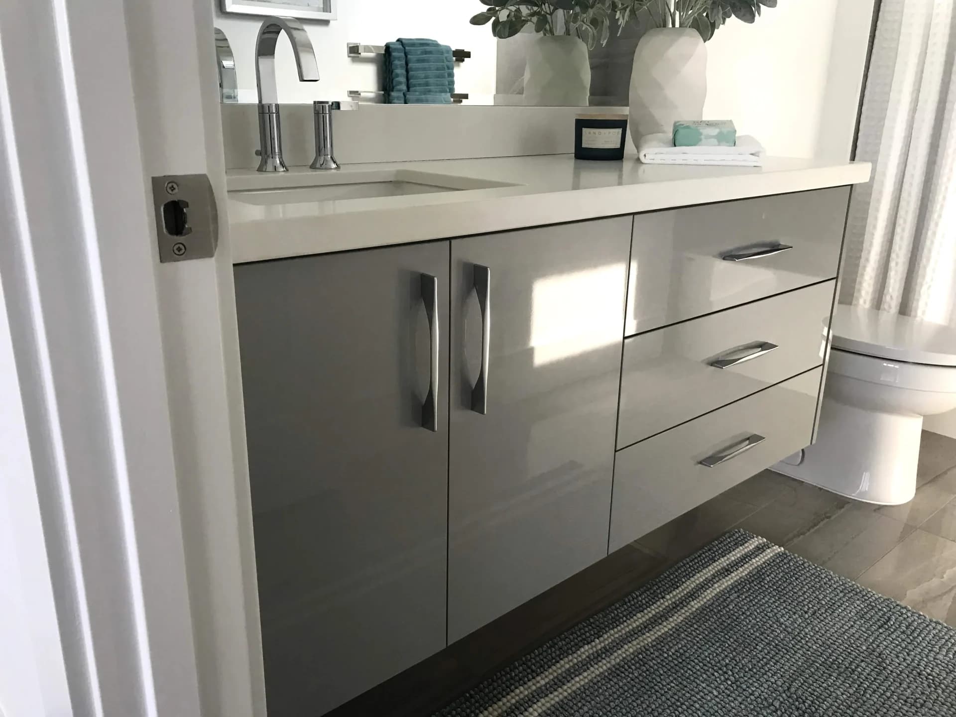 Custom bathroom cabinetry with modern finishes